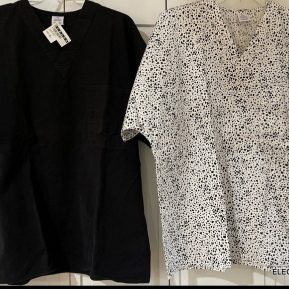 S.C.R.U.B.S. Scrub TOP XL Women's Black White BUNDLE of 2 Medical Nurse Uniform - Picture 1 of 10